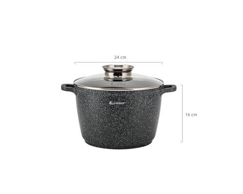 EliteHoff Garnek Marmurowy z Pokrywką, Nieprzywierający Garnek Aluminiowy do Zupy, Indukcyjny, na Wszystkie Rodzaje Kuchenek (Czarny, 6,5L Ø 24 cm)