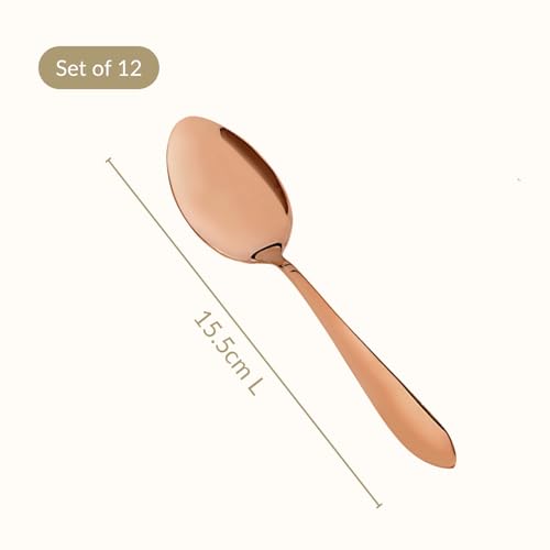 Image of Nestasia Stainless Steel 12 Piece Cutlery Set for Dining Table - Rust & Stain Resistant Spoons with Glossy Finish | Rose Gold PVD-Coated Flatware Set for Home, Kitchen & Gifting