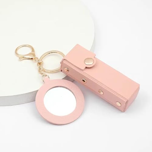 SRYTCYDA Leather Keychain for Women, Portable Lipstick Case with Mirror for Purse, Keychain Chapstick Holder for Women Gifts, Mther's Day, Birthday, Valentine's Day, Christmas (Pink) — view 5