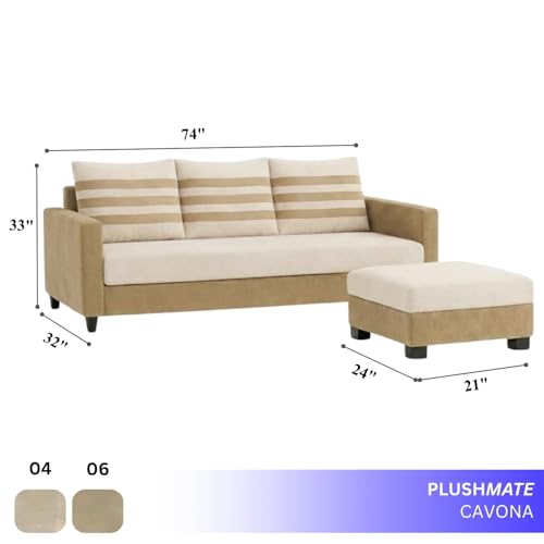 Image of Cavina 4 Seater L Shape Sofa Set with Movable Ottoman | Flexible Left or Right Layout | Luxury Velvet Suede Fabric | Modern Living Room Sofa | Cream-Beige