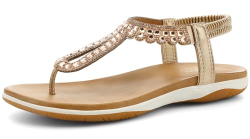 Image of UBFEN Womens Flat Sandals Dress Braided T-Strap Thong Sandals with Arch Support Comfortable for Walking