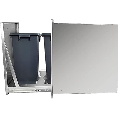 Karpevta Built-in Double Trash Drawer Stainless Steel W20''X H27''X D24'' Pull Out Trash Drawer with 2 Trash Wastebasket 5.2 Gallon (20.8 Quart), BBQ Island Drawer (Include 2 Trash Bins) Cover