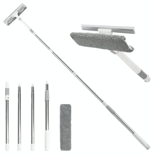 Window Squeegee 88“ Extendable Squeegee for Window Cleaning 2 in 1 Rotatable Window Squeegee with 2 Microfiber Cloth by Kleanora - Used condition - CA$9.91