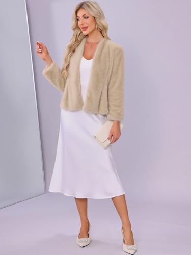 Allegra K Faux Fur Coat for Women Long Sleeve Open Front Overcoat Wedding Fluffy Jacket4
