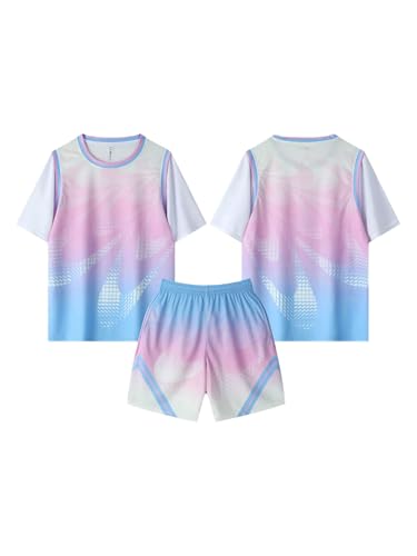 Mufeng - Mufeng Maillot de Basketball Enfant Fille Garçon 2 Pièces Ensemble Basket Jersey et Shorts Ensemble de Sport Survetement Entraînement Violet clair 12-14 ans