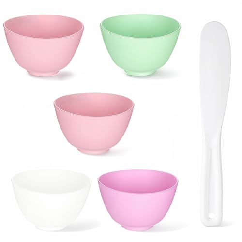 Silicone Facial Mask Mixing Bowls Set 5 PCS Silicone Mixing Bowl with 1PCS Scraper Multi Colored Reusable Esthetician Bowls for Facial Mask Other Skincare Products (8.6x5cm)