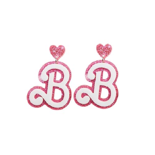 Hot Pink Letter B dangle Earrings Acrylic Lovely date Earrings Valentine's Day Christmas Earrings For Women Girls