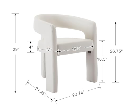 Image of HNY Modern Barrel Kitchen & Dining Room Chairs Set of 4, PU Leather Upholstered Accent Chairs with Arm, 18.5'' Wide Side Armchairs Vanity Chairs for Living Room Bedroom Makeup Small Spaces, White