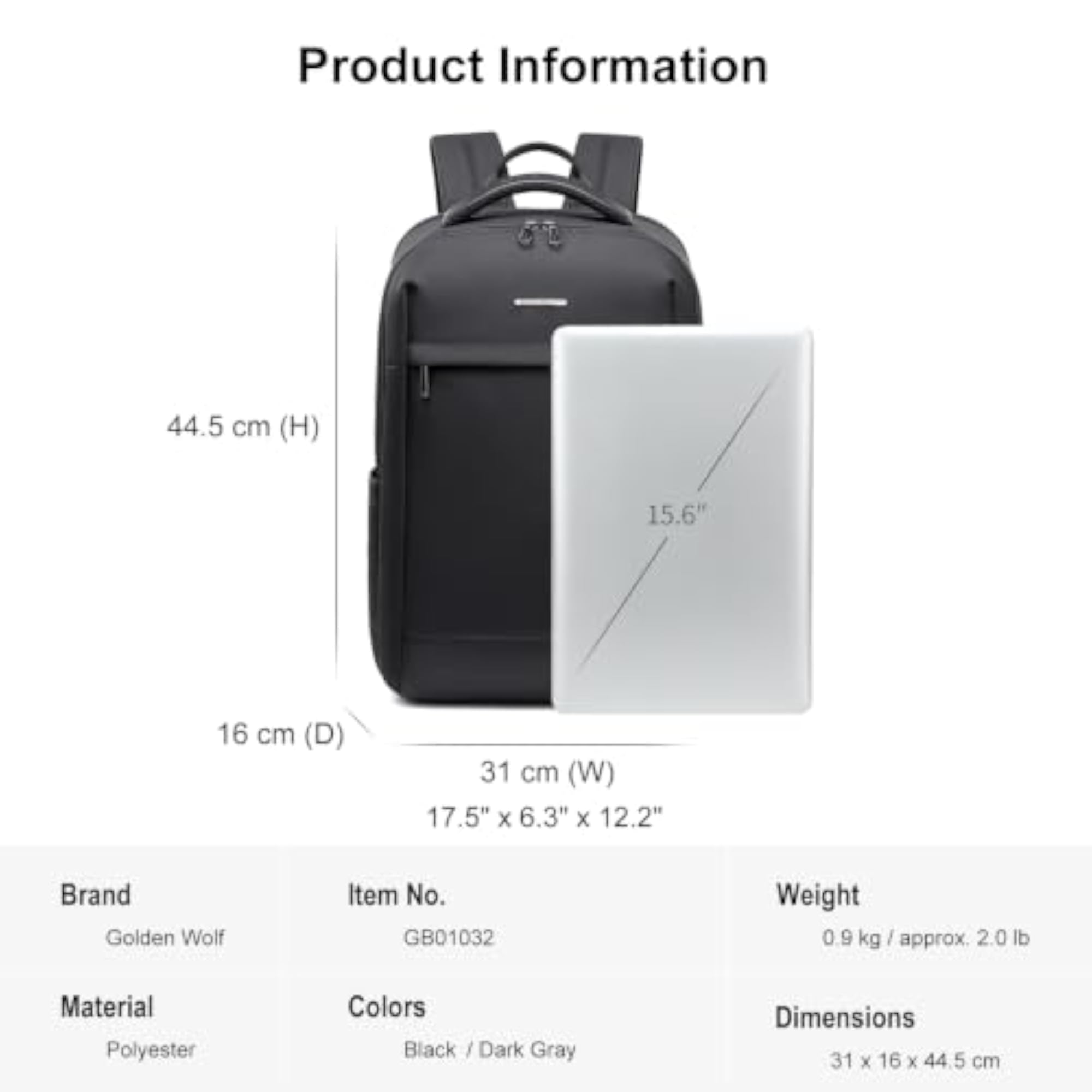 Compact Backpack for Men, Slim 15.6 Inch Laptop Bag