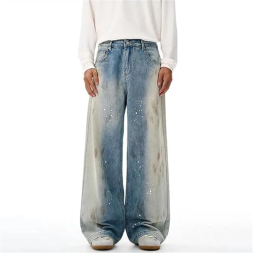 Men’s Niche Design Denim Pants, Splash-Ink, Casual Streetwear, Straight Leg Loose Male Jeans2