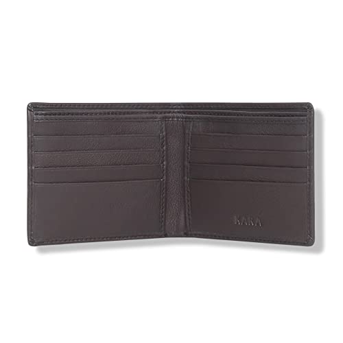 Image of KARA Brown Genuine Leather Wallet for Men with Multipurpose Slip Pocket - Bifold Men's Wallet with 8 Card Holder Slots