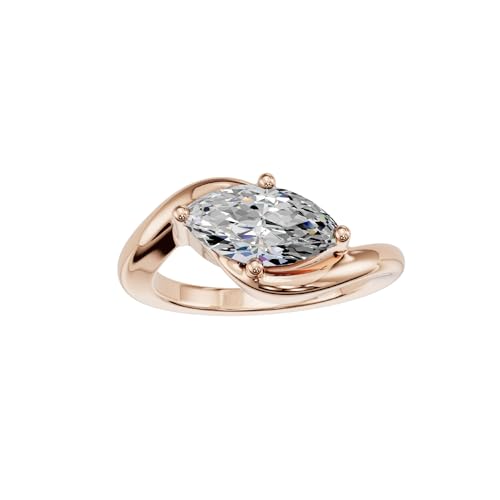 Image of Marquise-Cut Diamond Ring - Twisted Rose-Tone Band | Elegant Modern Design