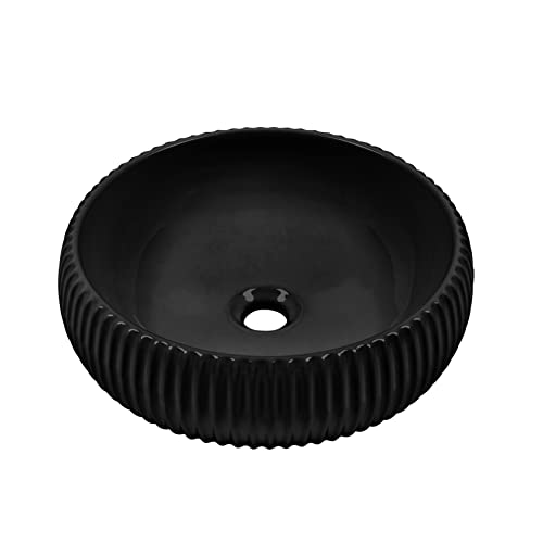ELLAI Round Vessel Sink Bathroom Sink Above Counter Bowl Sink Porcelain Ceramic Countertop Sink, Matte Black 16.5\'\'x4.9\'\'