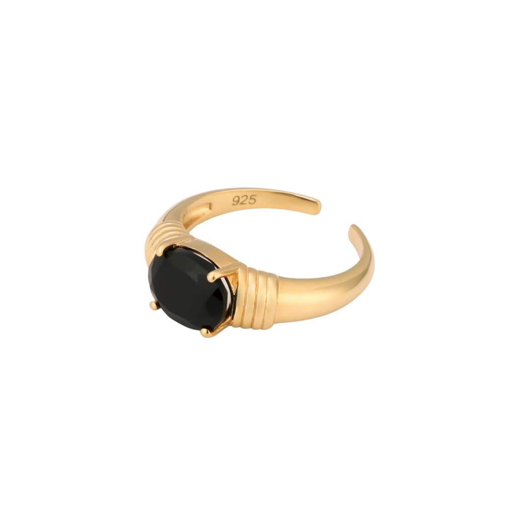 ALEXANDRA MIST The Athena Onyx Band Ring for Women | 24K Gold Plated Brass with Black Onyx Stone | Elegant Adjustable Ring | Nickel-Free & Hypoallergenic ALEXANDRA MIST The Athena Onyx Band Ring for Women | 24K Gold Plated Brass with Black Onyx Stone | Elegant Adjustable Ring | Nickel-Free & Hypoallergenic