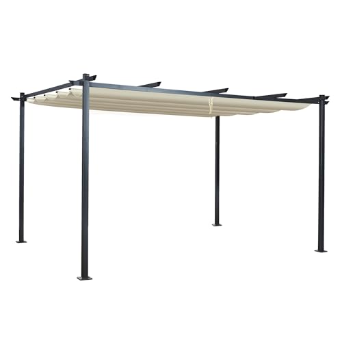 Aweather Metal Garden Pergola with Retractable Canopy, 3m x 4m, Sun Shade Gazebo (Grey)