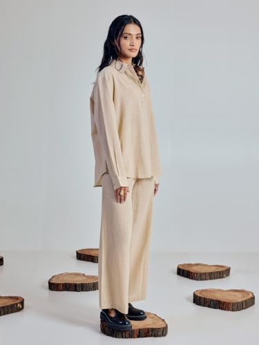 Image of FIORRA Women's Linen-Blend Loose Relaxed Fit Co-Ord Set