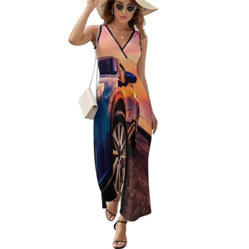 Robe Longue d'Été Sans Manches Robe Maxi Col V Décontracté