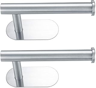 2 Pcs Toilet Paper Roll Holders, Self Adhesive 3M Toilet Kitchen Roll Holder Hanger, Wall Mounted No Drilling Toilet Tissue Paper Holder Rack with 3M Sticker for Kitchen, Bathroom, Silver