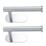 2 Pcs Toilet Paper Roll Holders, Self Adhesive 3M Toilet Kitchen Roll Holder Hanger, Wall Mounted No Drilling Toilet Tissue Paper Holder Rack with 3M Sticker for Kitchen, Bathroom, Silver - Image 1