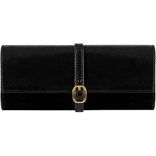 Image of Time Resistance Leather Jewelry Roll - Full Grain Leather Travel Jewelry Case - Jewellery Organizer Made in Italy (Black)