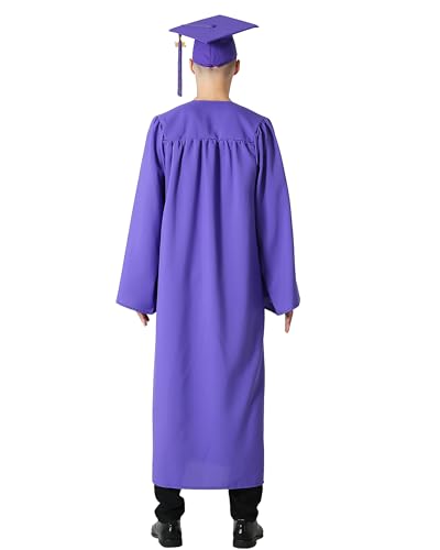 GraduationMall Matte Graduation Gown Cap Tassel Set 2026 for High School and Bachelor Purple 45 Plus(5'0"-5'2")