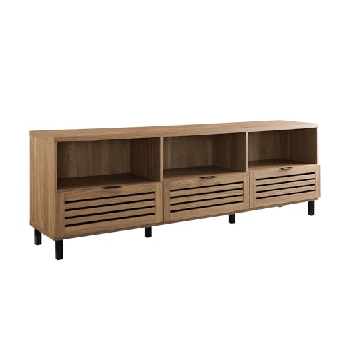 Walker Edison Modern Slatted Wood TV Stand for TV's up to 80" Universal TV Stand for Flat Screen Living Room Storage Cabinets and Shelves Entertainment Center, 70 Inch, English Oak