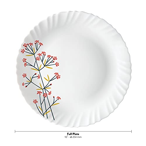 Image of Larah by BOROSIL Red Bud 6 Pcs Opalware Plate Set (Dia - 10 inch), White
