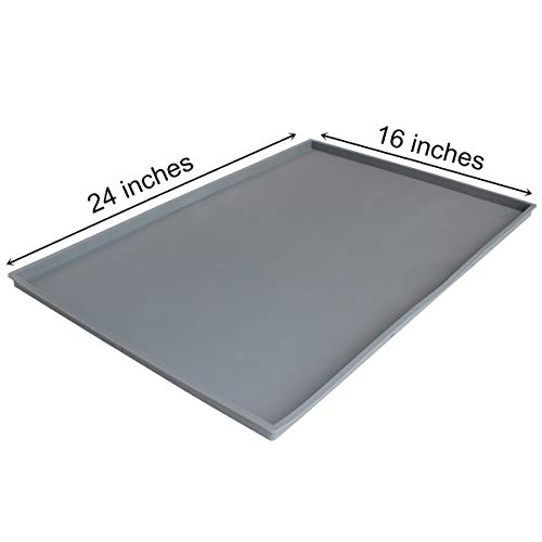 Hiado Dog Bowl Mat Raised Edges Non Skid Spill Proof Large With Lip Waterproof Silicone For The Floor 24X16X0.6 Inch Grey #TOP1
