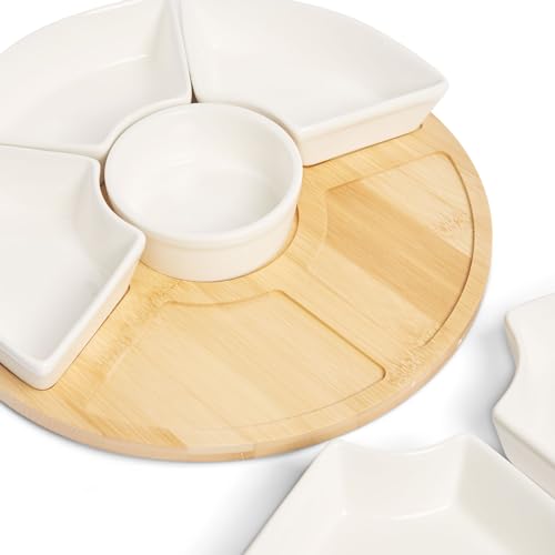 Vencier Lazy Susan Rotating, Revolving Dip Set Snack Bowl Serving Platter with 6 Ceramic Dishes Dips, Snacks & Appetisers - Image 5