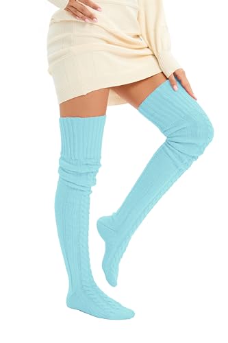 SherryDC Women's Slouch Cable Knit Thigh High Socks Extra Long Over Knee High Leg Warmers Boot Stockings3