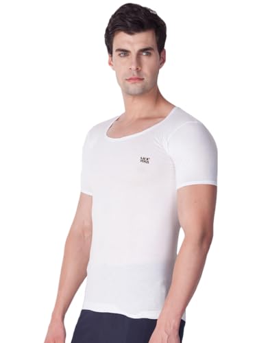 Image of LUX VENUS Super Combed Cotton Rib Round Neck Half Sleeve Vest for Men White