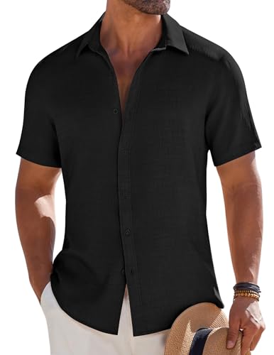 Chemise boutonnée à manches courtes homme COOFANDY noir décontracté taille 3XL d'été