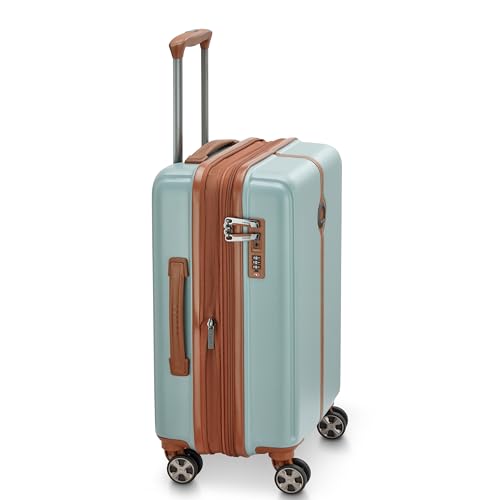 Image of DELSEY PARIS Bianca 55 cms Small Cabin ABS /Polycarbonate Hard Sided 8 Wheels and Expandable Spinner Suitcase /Trolley Bag for Travel with TSA Lock- Sage Green