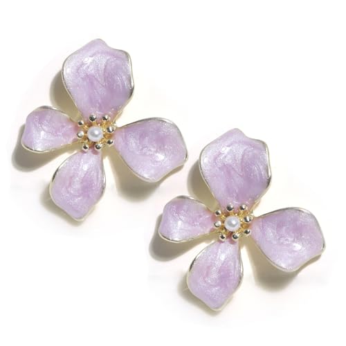 MOTIBACK Purple Flower Earrings for Women Elegant Irregular Petal Earring Mini Alloy Oil Dripping Trendy Floral Stud Jewelry Accessories Romantic Gifts for Her