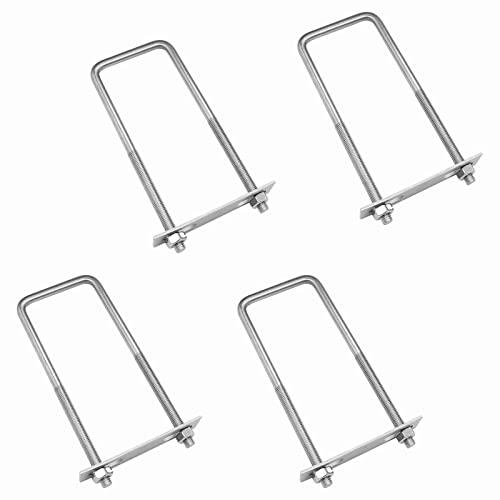Image of 4 Sets 304 Stainless Steel Square U-Bolts 2.36 inch(60mm) Inner Width, 4.72 inch(120mm) Length Stainless M8 with Nuts, Frame Plate, Accessories for Automobiles Trailer, Boat Trailer Industrial Parts