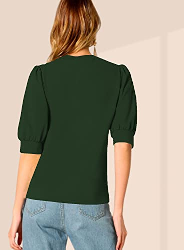 Image of Dream Beauty Fashion Women's Puff Sleeve Round High Neck Top Balloon Bishop Sleeve Elegant Casual Tee (23 inch Inches)- (Top Sofia P)