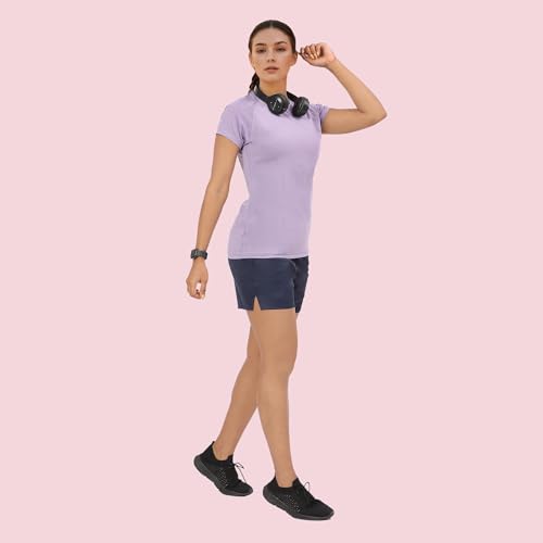 Image of Enamor Short Sleeve Scoop Neck Regular Length Slim Active T-Shirt for Women - Slim Fit, Quick Dry, Antimicrobial - E089