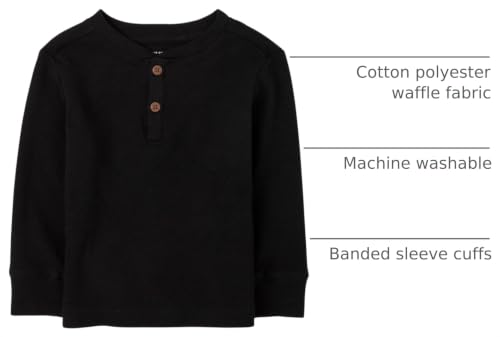 The Children's Place baby boys And Toddler Boy Long Sleeve Thermal Henley Top Shirt, Black, 2T US - image 3
