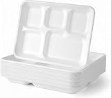 BIRCHIO 100 Pack 5-Compartment Plate Disposable, Compostable Divided Disposable Dinner Plates, Paper Tray for Food for Dinner and Party