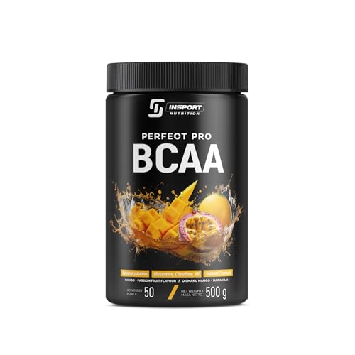 INSPORT Nutrition - BCAA PERFECT PRO - Supplément Sportif Professionnel - L-Glutamine - Vitamine B6-50 Portions - 500g Poudre - Goût: (Mangue et fruit de la passion)