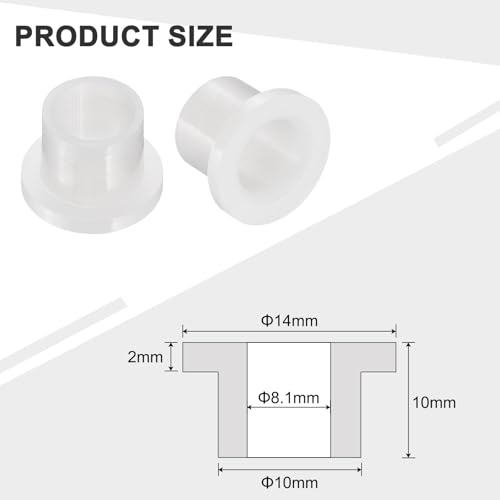 QUARKZMAN 8 Stück Flanschbuchsen Kunststoffbuchsen ID 8,1 mm x OD 10 mm x Länge 10 mm Nylonbuchsen, Weiß