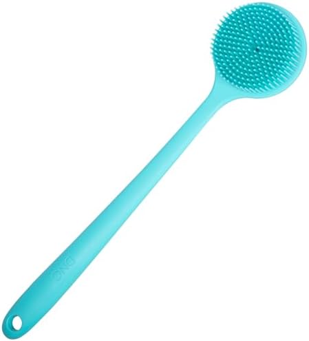 DNC Silicone Back Scrubber for Shower, Soft Bath Body Brush with Long Handle (Blue)