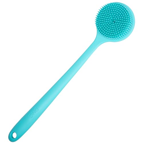 DNC Silicone Back Scrubber for Shower Soft Bath Body Brush with Long Handle (Blue)