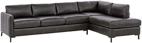 Amazon Brand – Rivet Edgewest Modern Right-Facing L-Shape Sectional, Leather, 116"W, Charcoal