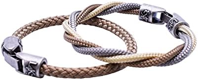 (2 Pezzi) Bracciale Uomo Donna in Corda Nautica Intrecciato e Lavorato a Mano con Chiusura in Argento Antico, Impermeabile e Anallergico – Made in Italy