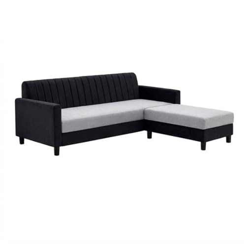 Image of CASASTYLE Korion 4 Seater L Shape Sofa Set with Movable Ottoman | Flexible Left or Right Layout | Cozy Velvet Fabric | Soft Touch Seating | Modern Designer Sofa for Living Room (Black-Light Grey)