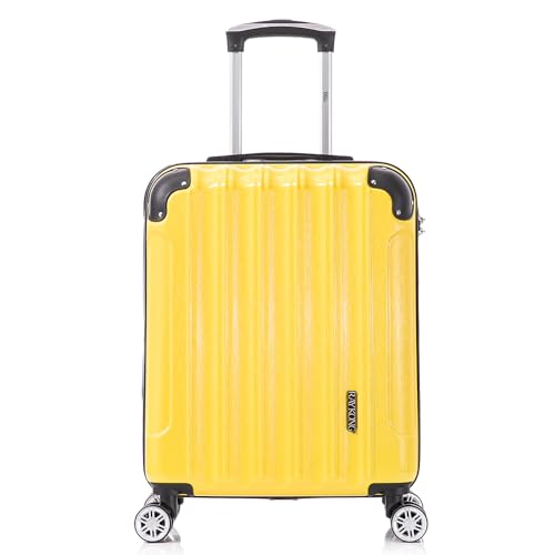 RAYKONG Valise Cabine 55x40x20cm (44L) Polycarbonate - avec Protection dans Les Coins - Serrure integrée - 20 Pouces - (RK04|Jaune)