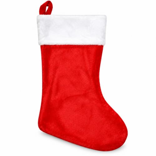 Image of SHATCHI Christmas Santa Stocking Red Felt Hanging Sack Xmas Fireplace Hanging Santa Socks Plush Holiday Party Gifts Bag Decoration