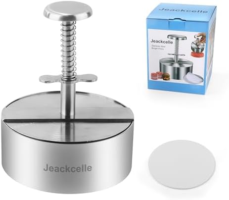 Adjustable Burger Press, Stainless Steel Grill Burger Smasher, Hamburger Patty Maker, Non-Stick Stuffed, Meat Grinder Making Mold with 50 pcs Wax Disc Papers, Perfect for Burgers Patties Cooking BBQ