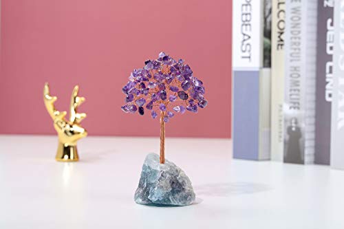 CrystalTears Amethyst Crystal Tree Natural Reiki Healing Crystals Gemstone Bonsai Money Trees Wrapped on Fluorite Crystals Stone Base Feng Shui Crystal Gift for Christmas Home Decor 4.7"-5.1" - Image 3